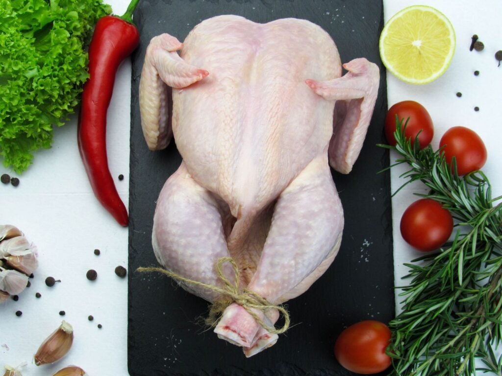 Close up of a raw whole chicken