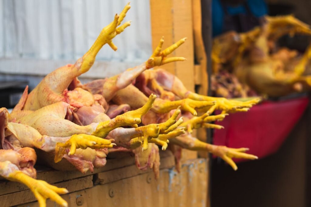 Chicken feet displayed for sale